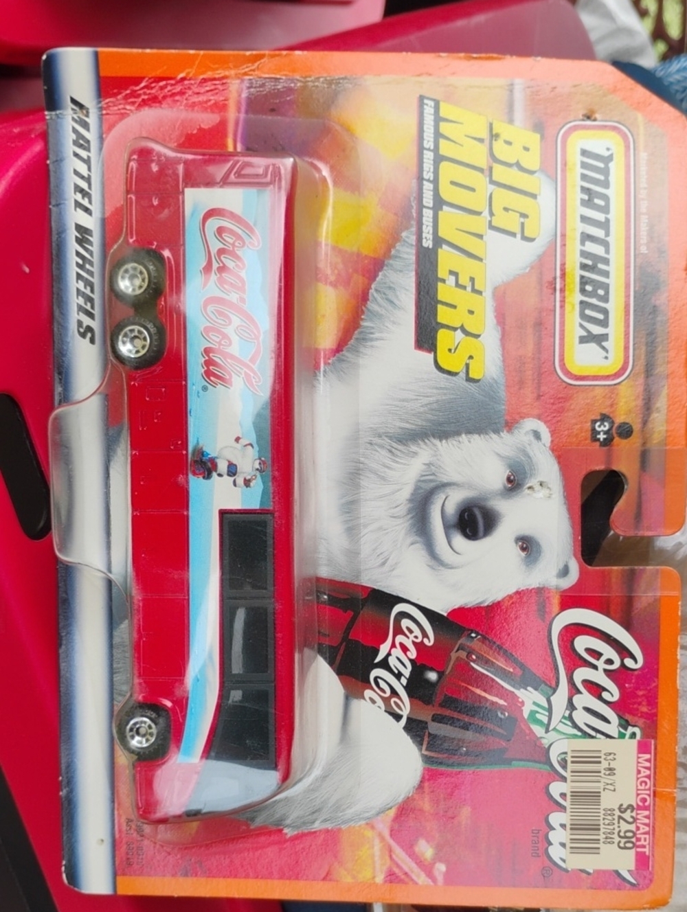 (R-1) Matchbox Coca-Cola Red & Light Blue Big Movers Bus Toy